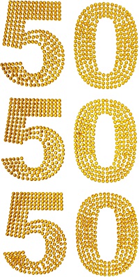3x Strass Zahl -50- gold 12,5x7 cm selbstklebend